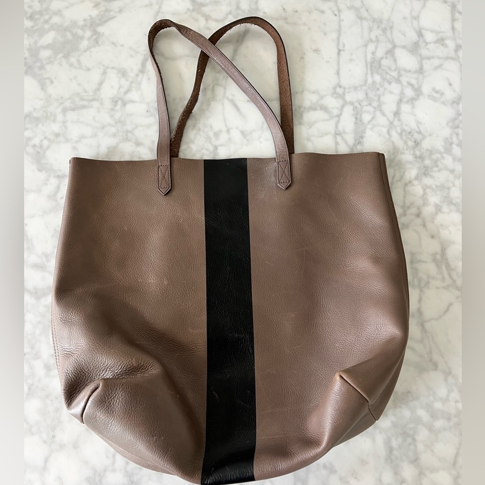 Large Madewell Brown  Striped Leather Tote Shoulder Bag